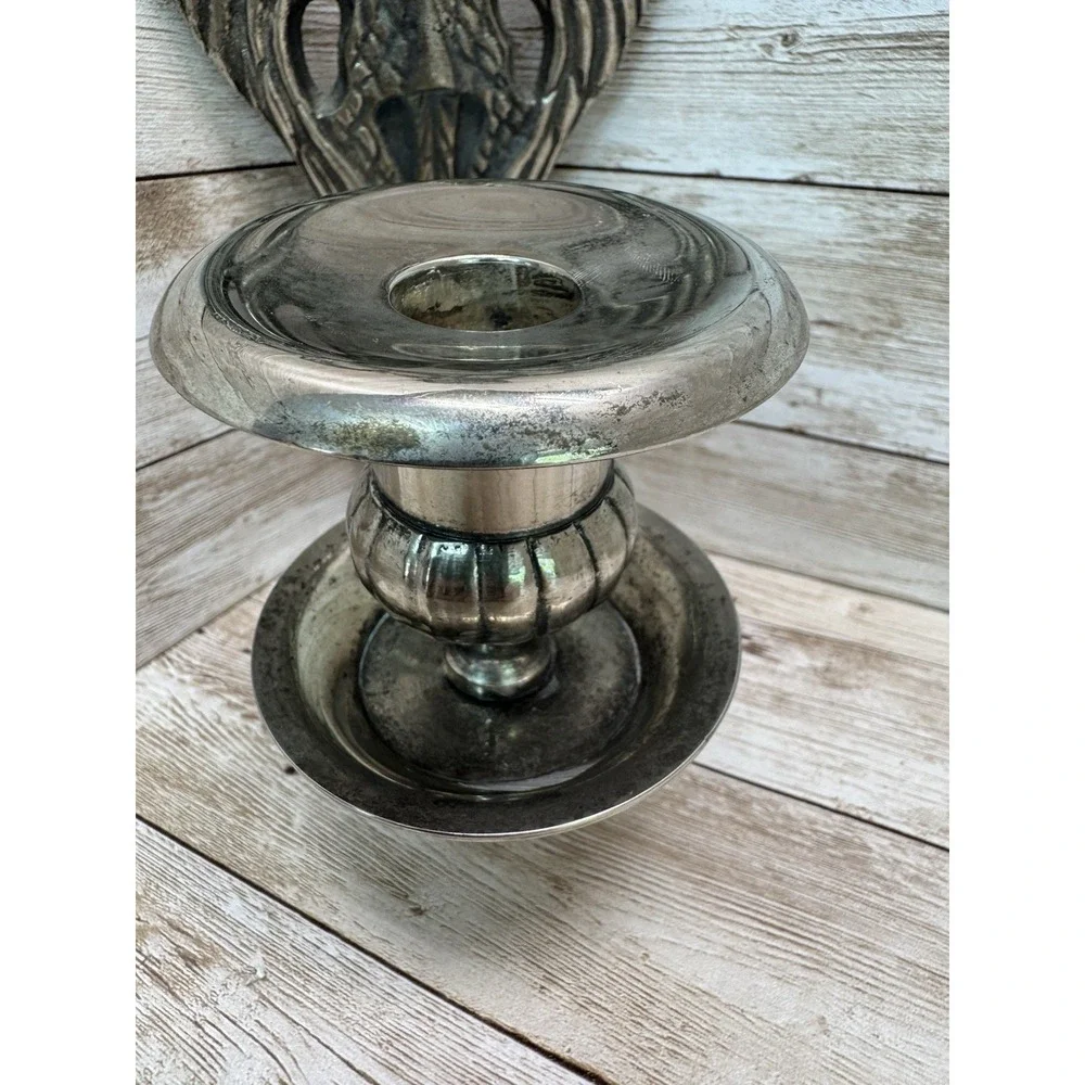 VTG Hollywood Regency Ornate Metal Wall Sconce Candle Holder Gothic Silver Plate